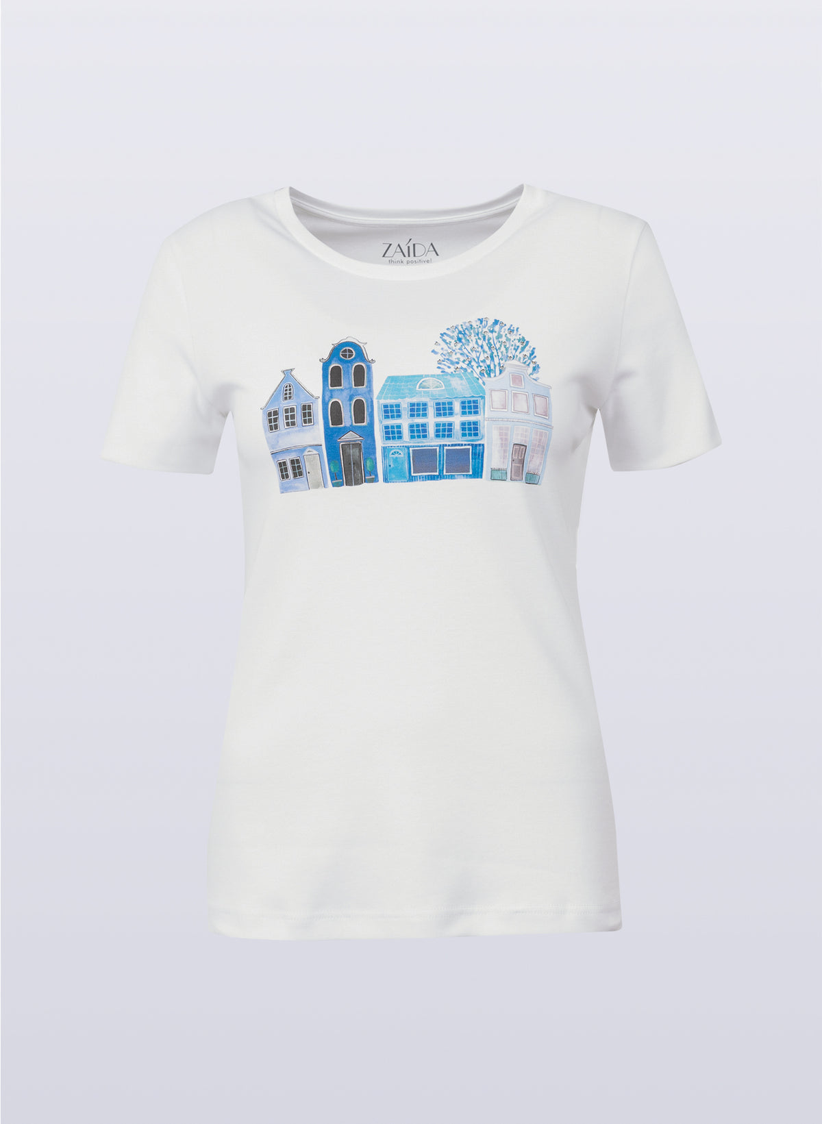 Rundhals-Shirt mit Frontprint "Häuser"