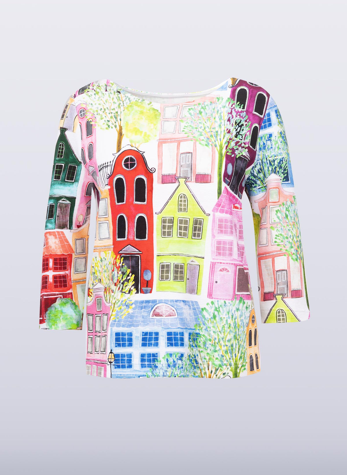 U-Boot-Shirt mit buntem Häuser-Print