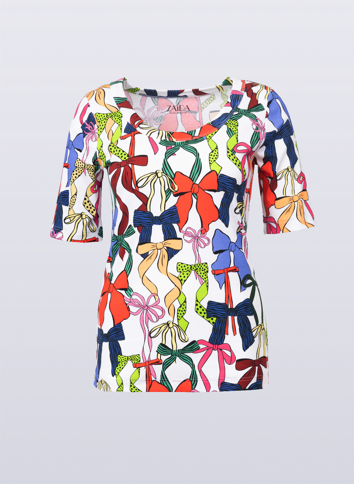 Rundhals-Shirt mit buntem Schleifen-Print