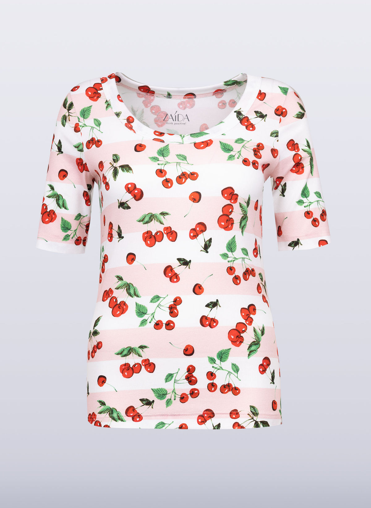 Rundhals-Shirt mit Kirsch-Ringel-Print