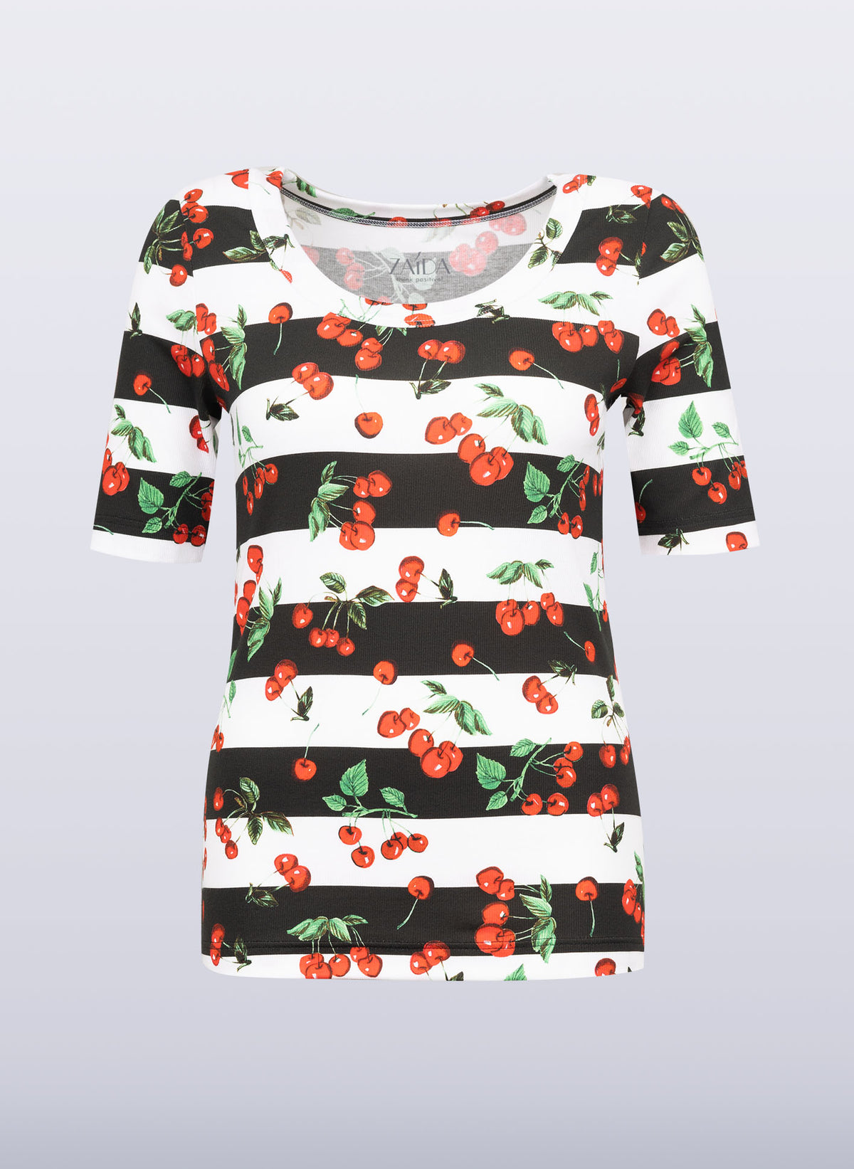 Rundhals-Shirt mit Kirsch-Ringel-Print