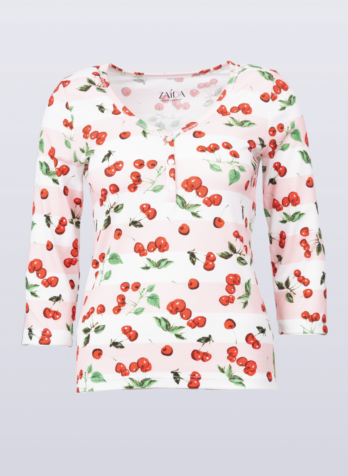 Shirt mit Knopfleiste in Kirschen-Print