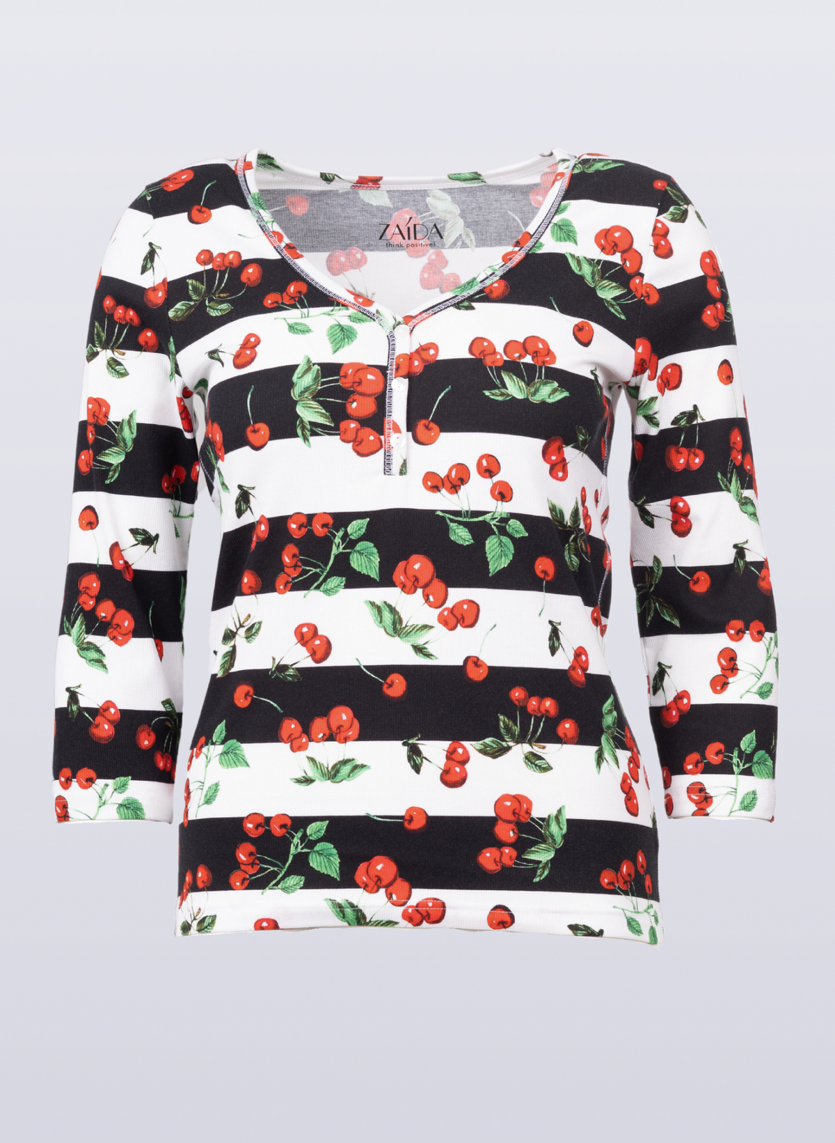 Shirt mit Knopfleiste in Kirschen-Print