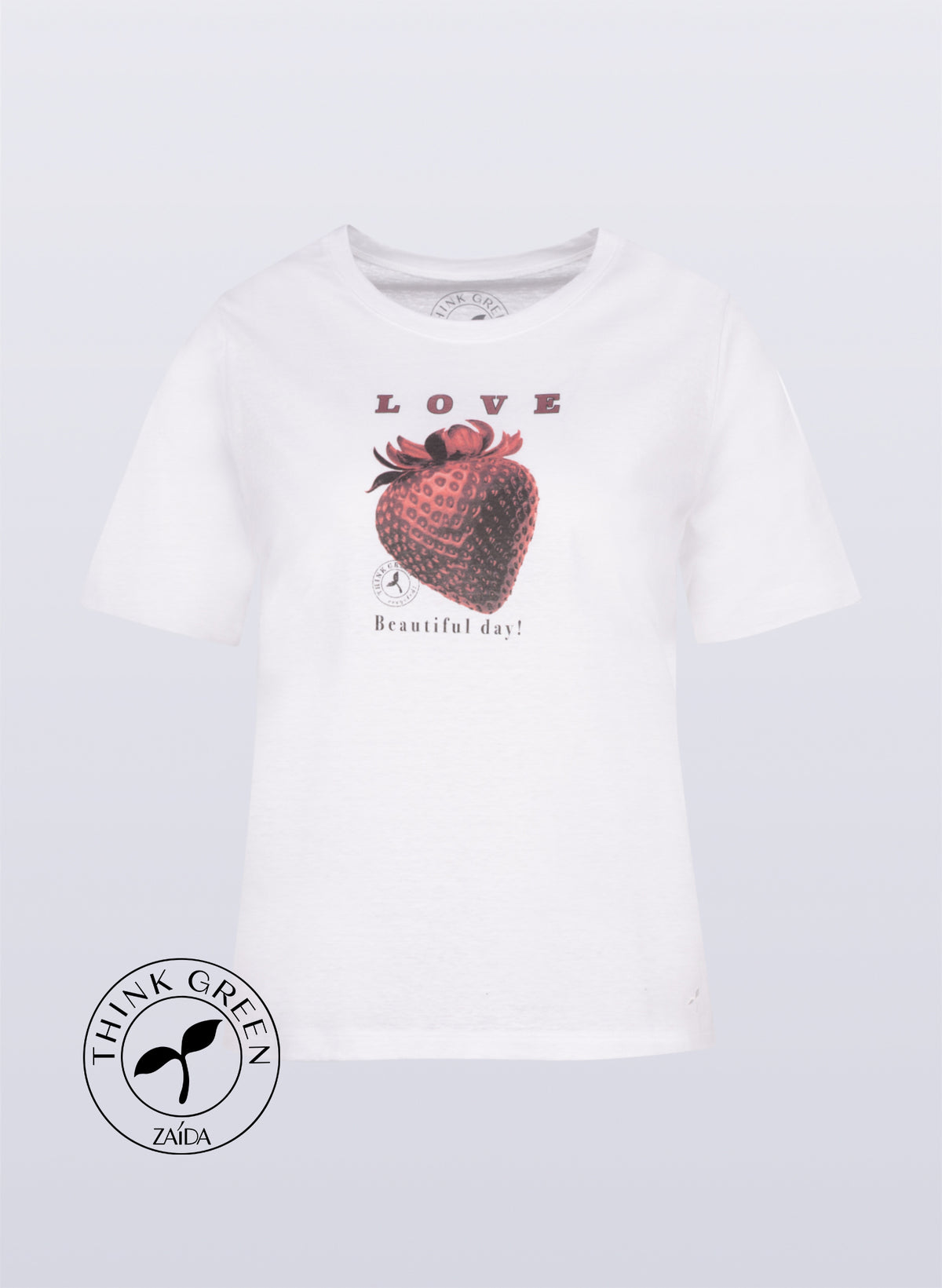 Rundhals-Shirt mit Frontprint "Erdbeere"