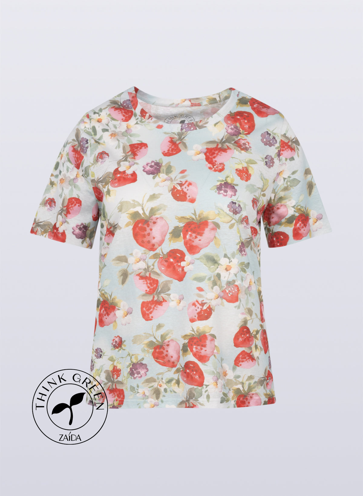 Rundhals-Shirt mit Erdbeer-Print