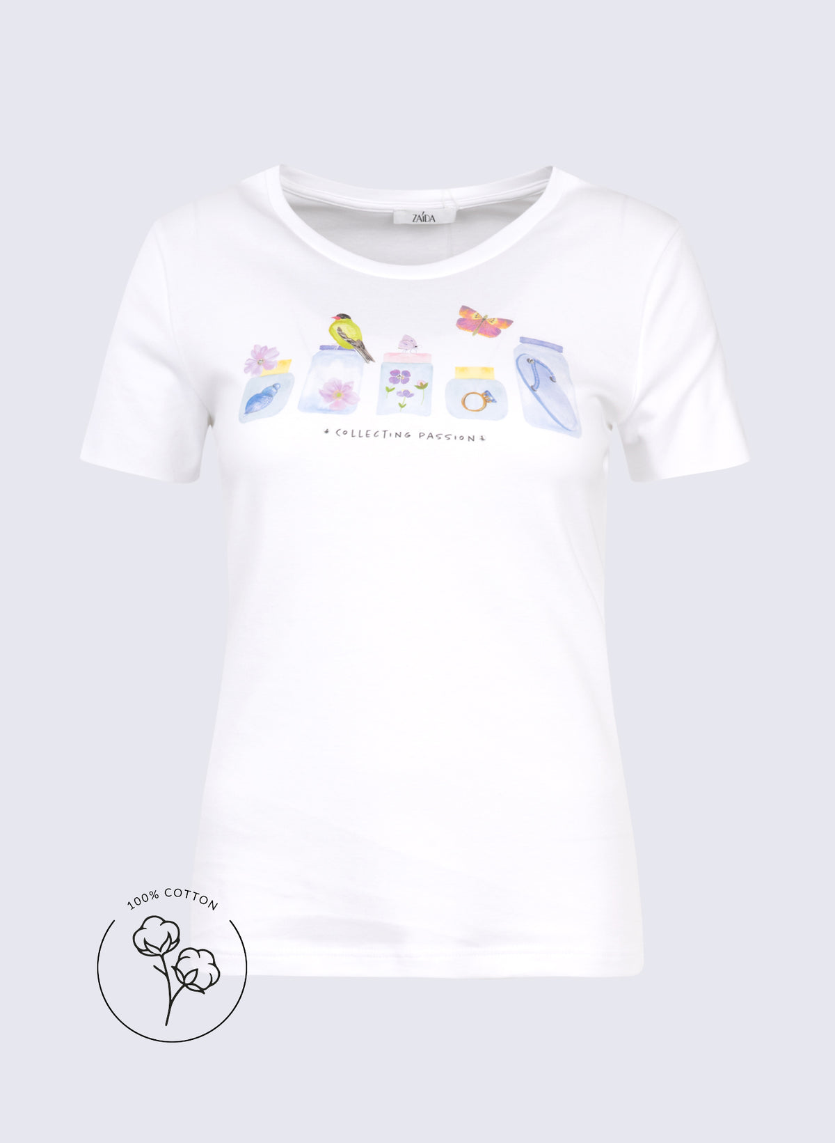 Rundhals-Shirt mit Frontprint "Vögel"