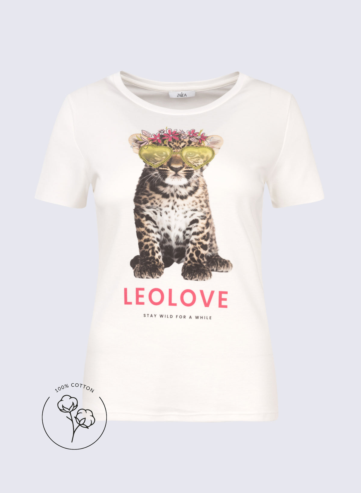 Rundhals-Shirt mit Frontprint "LeoLove"
