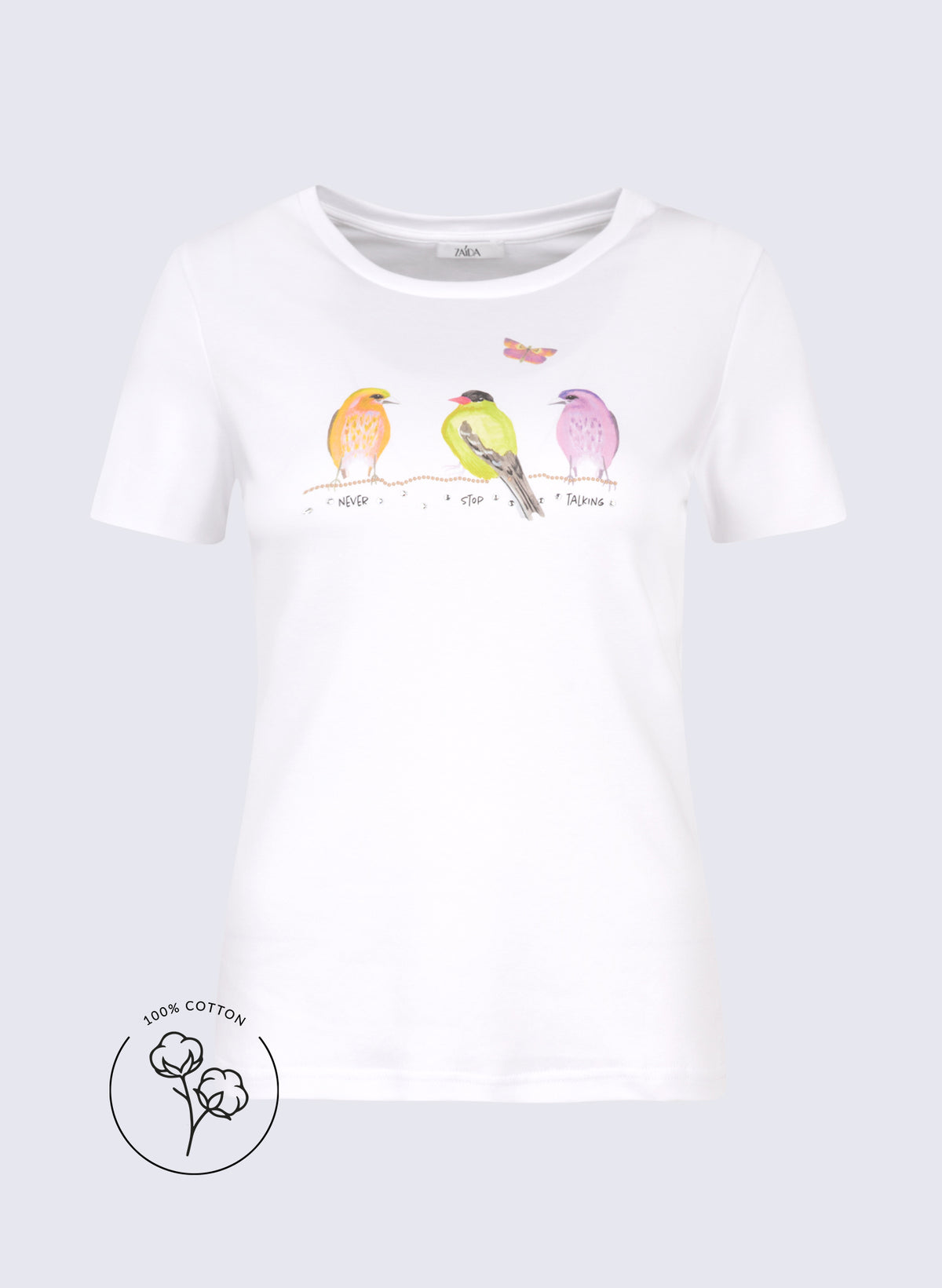 Rundhals-Shirt mit Frontprint "Vögel"