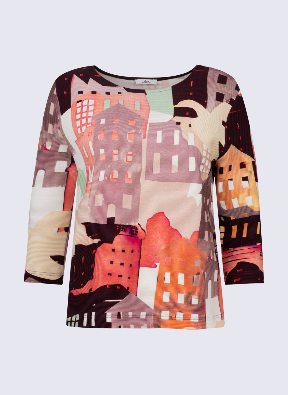 Damen U-Boot-Shirt mit Häuser-Print