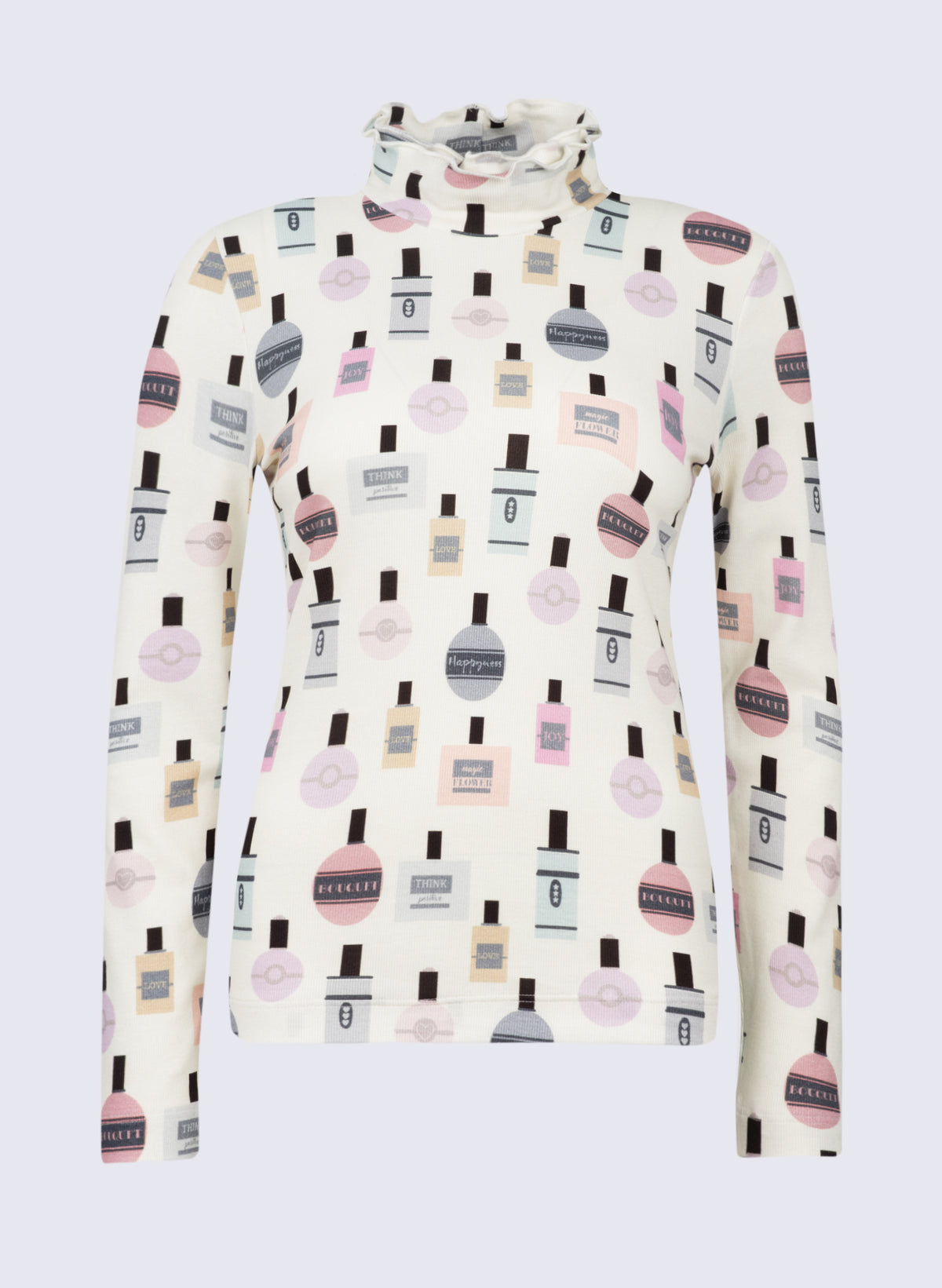 Stehbund-Shirt mit Flacon-Print