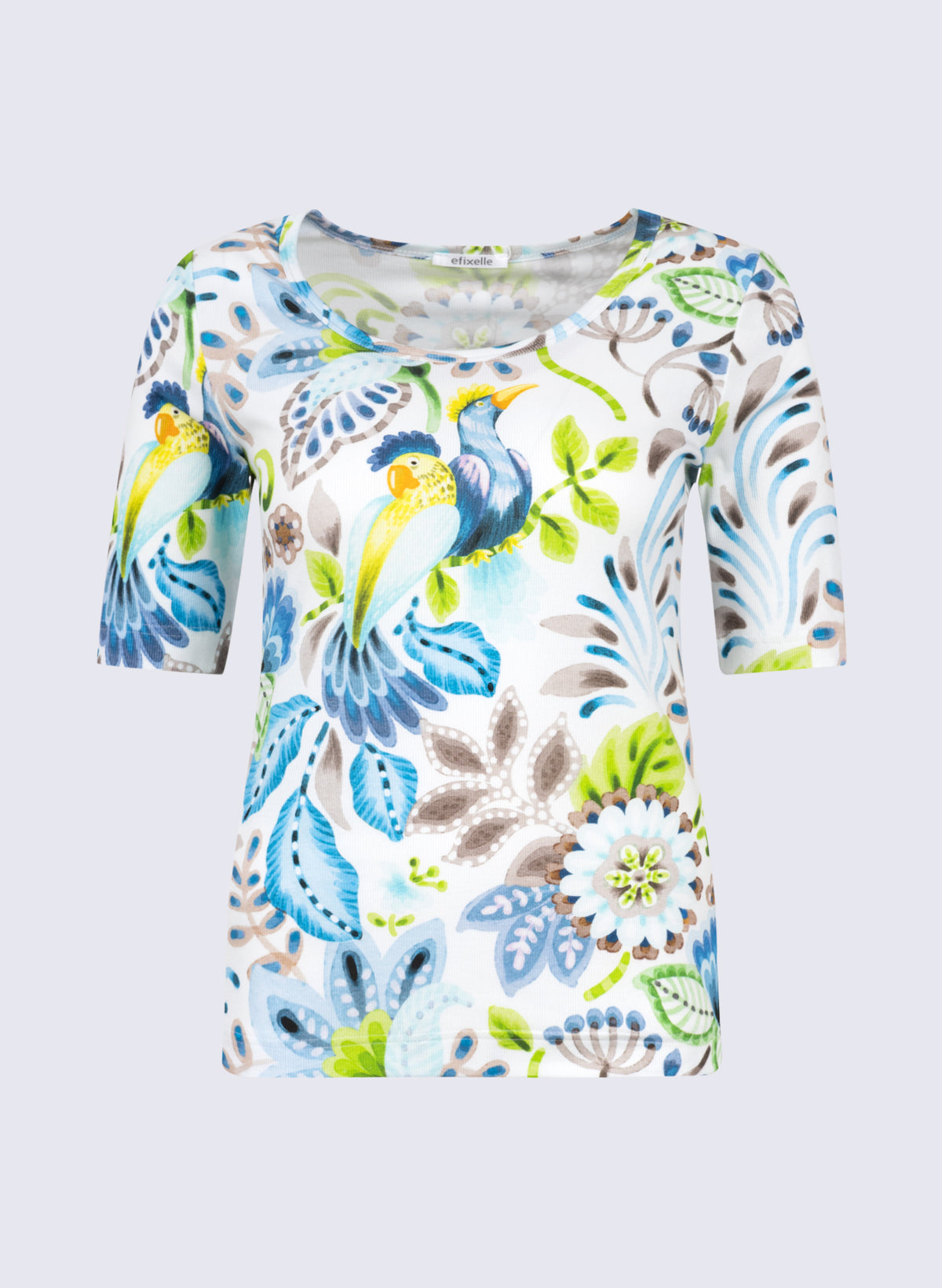 Rundhals-Shirt mit floralem Kakadu-Print
