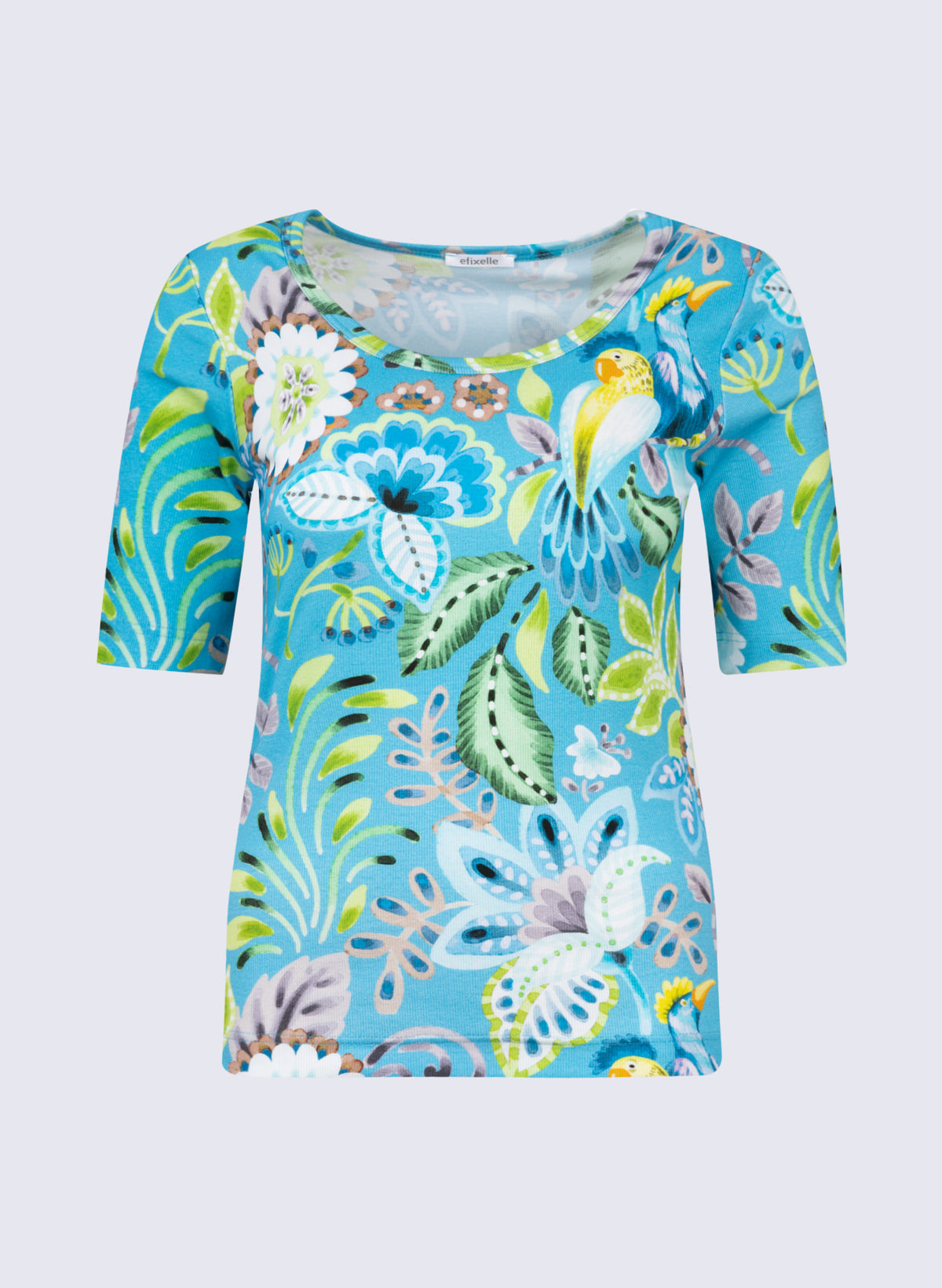Rundhals-Shirt mit floralem Kakadu-Print