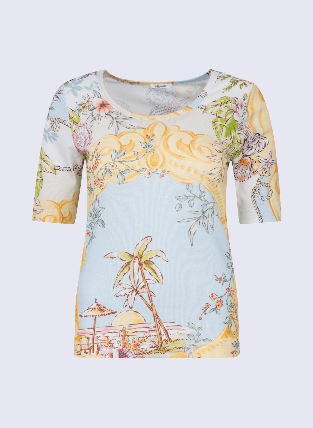 Rundhals-Shirt mit Strandhaus-Print