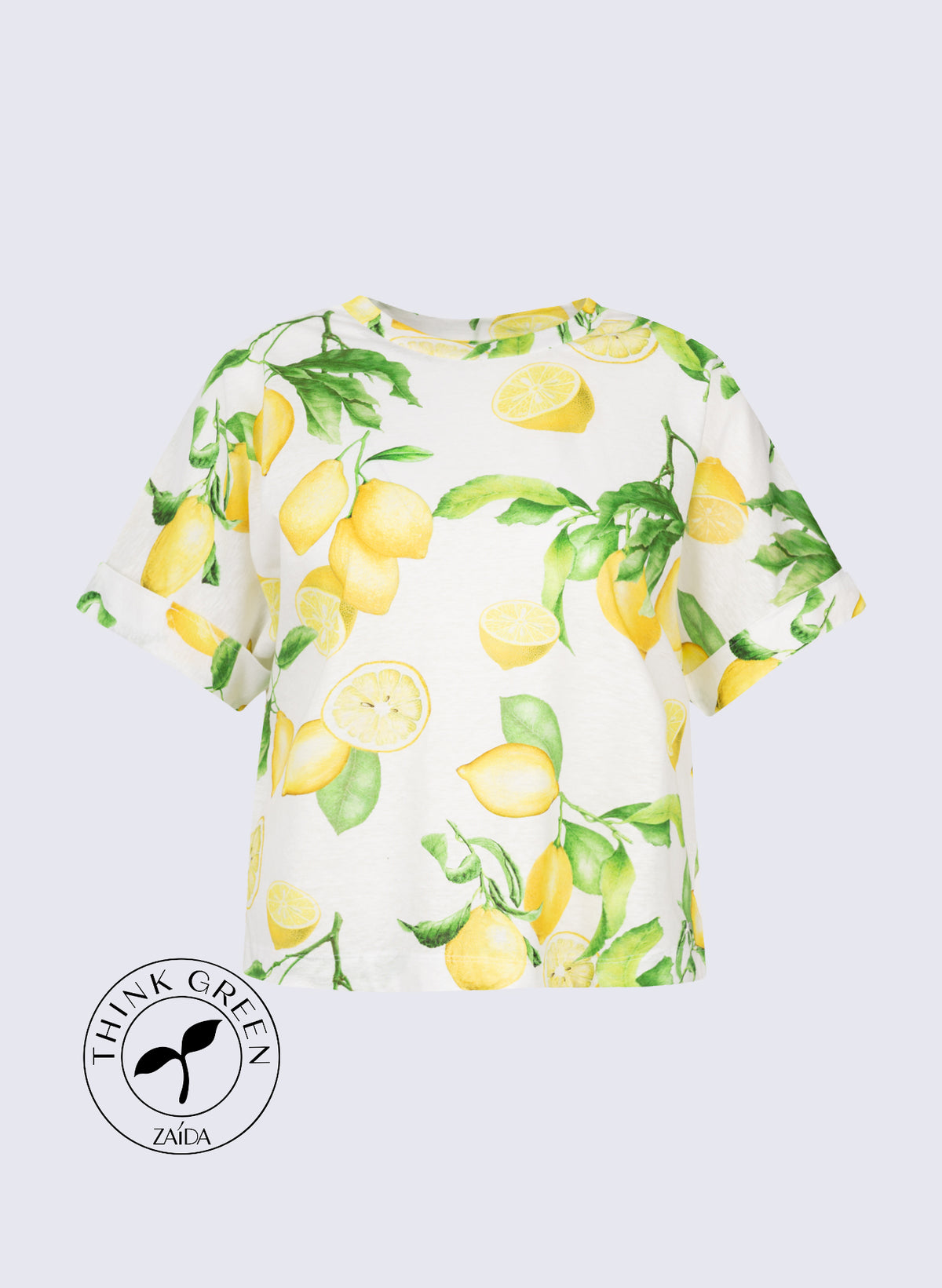 Rundhals-Shirt mit Zitronen-Print und 1/4 Arm