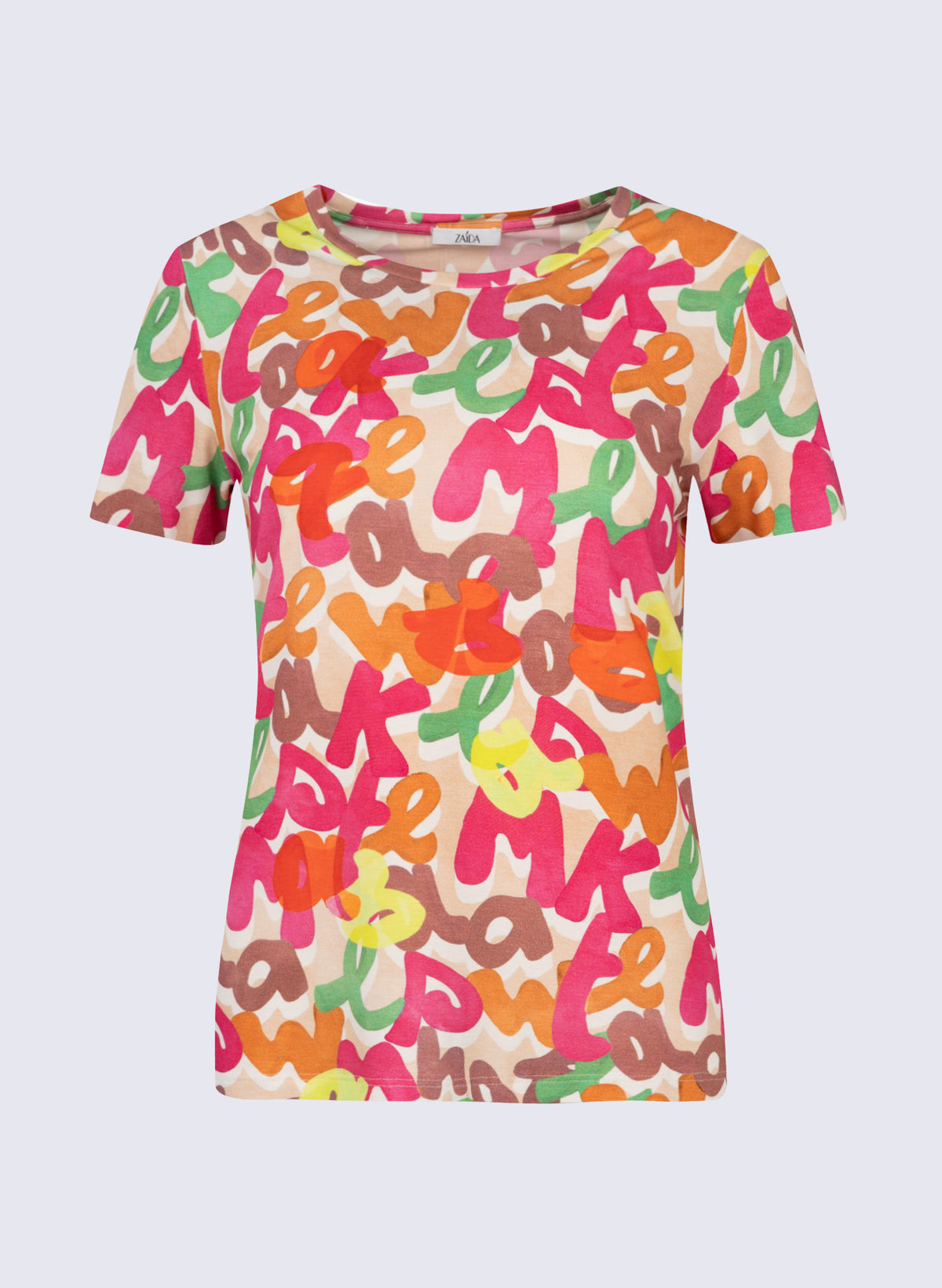 Viskose Rundhals-Shirt mit Schrift-Print