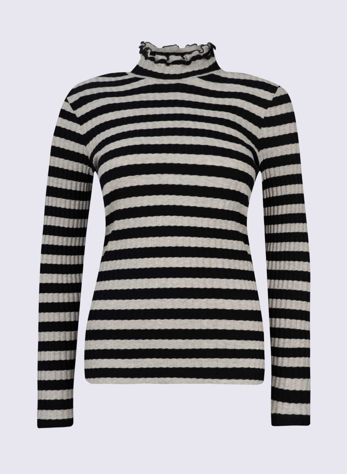 Rippen-Ringel Shirt mit Stehbund