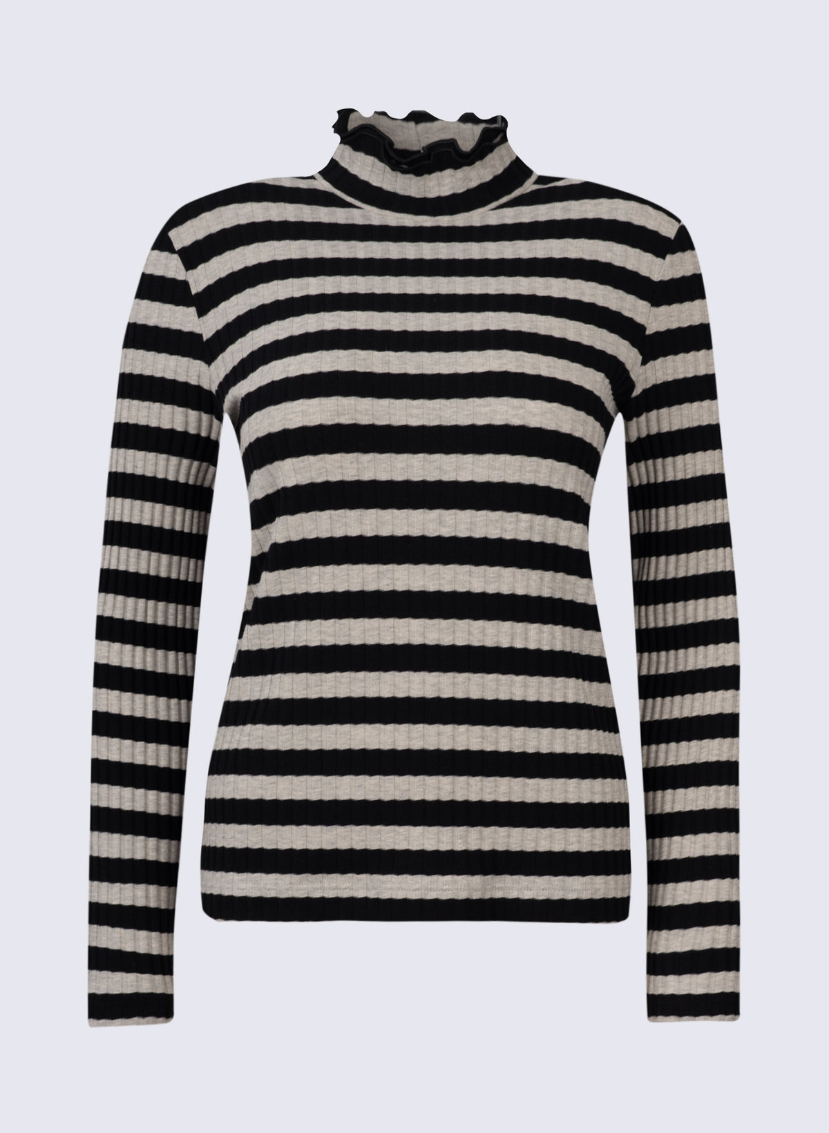 Damen Rippen-Ringel Shirt mit Stehbund