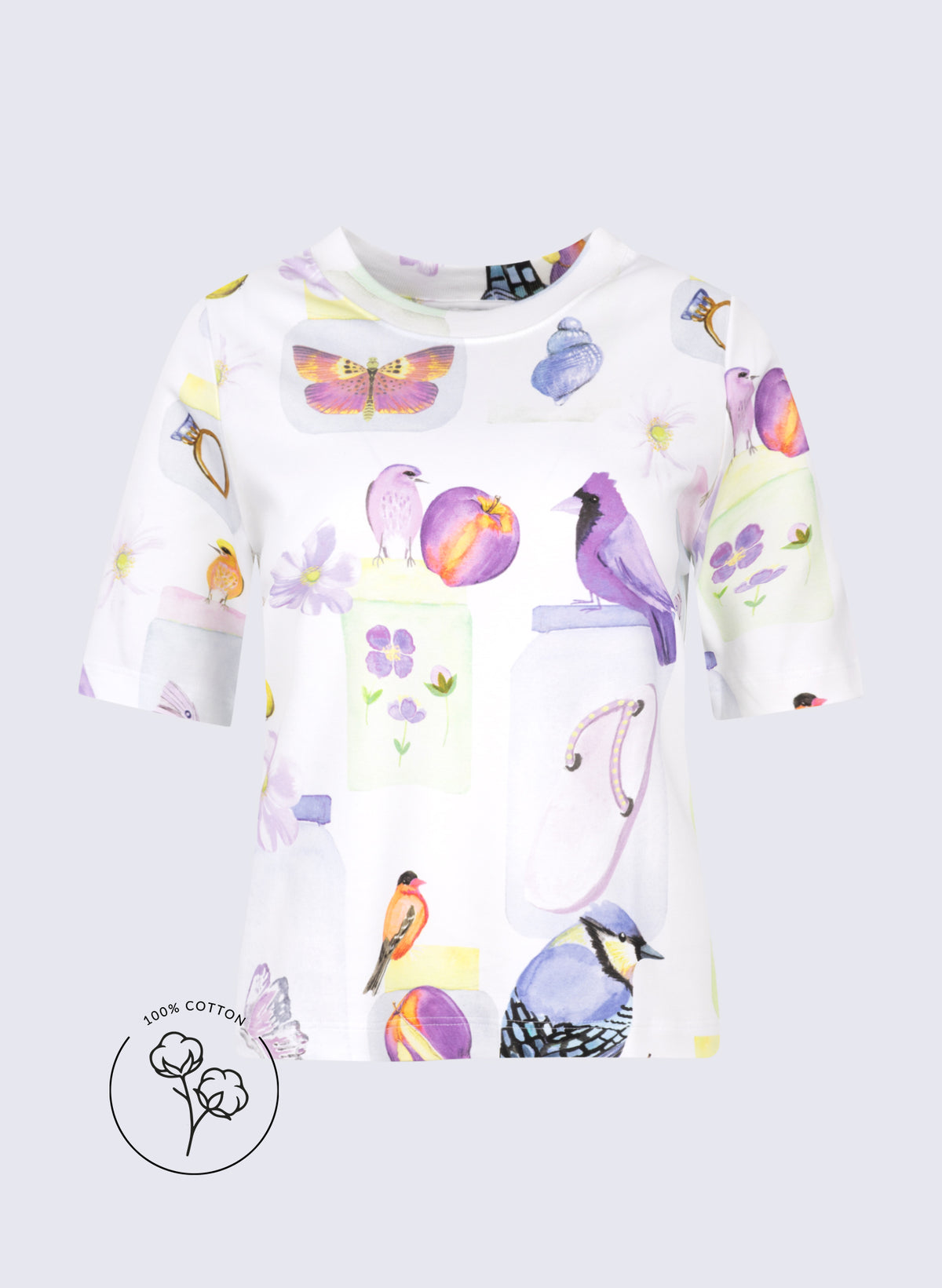 "Heavy" Rundhals-Shirt mit Vogel-Print