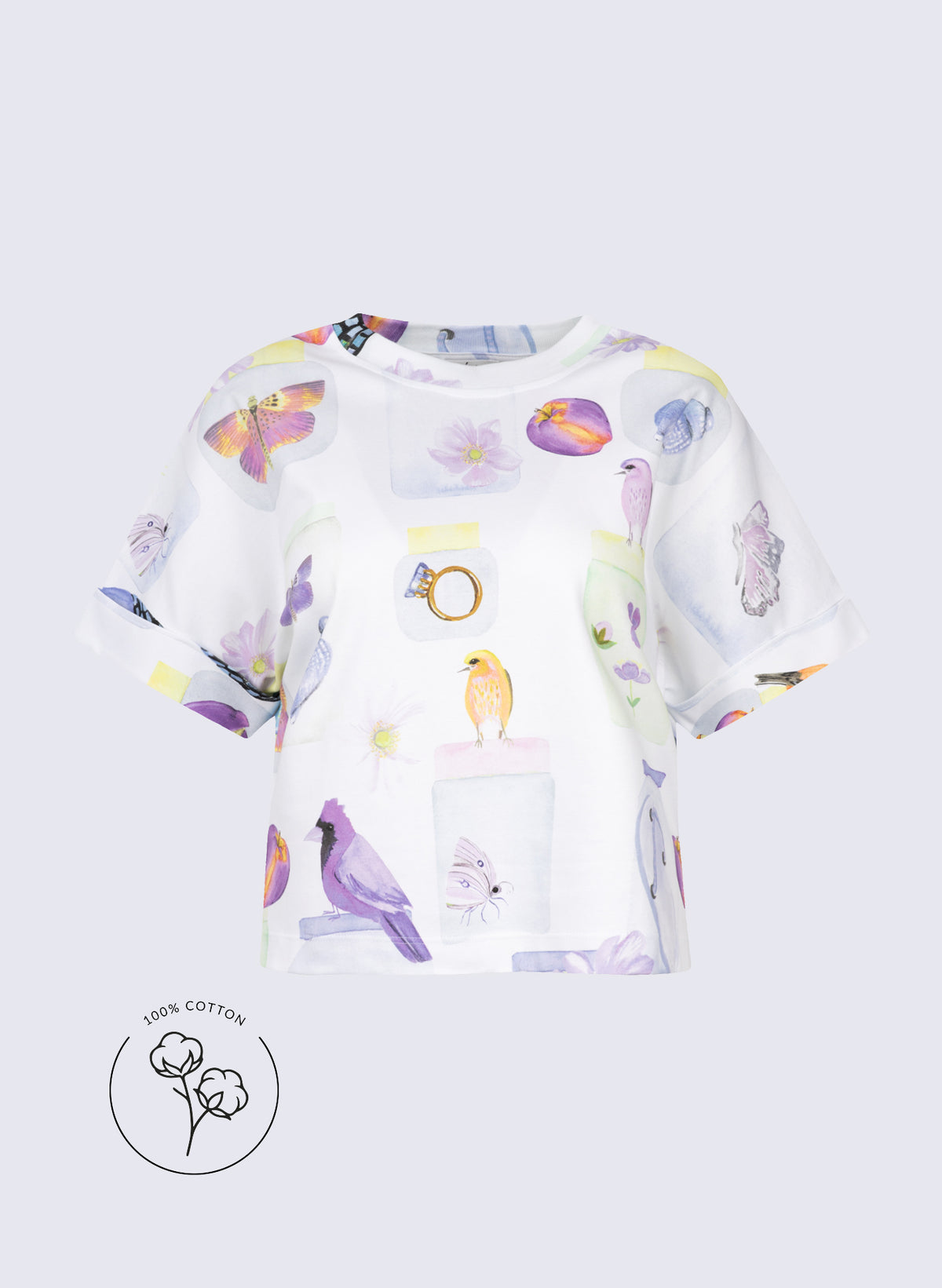 "Heavy" Rundhals-Shirt mit Vogel-Print und 1/4-Arm