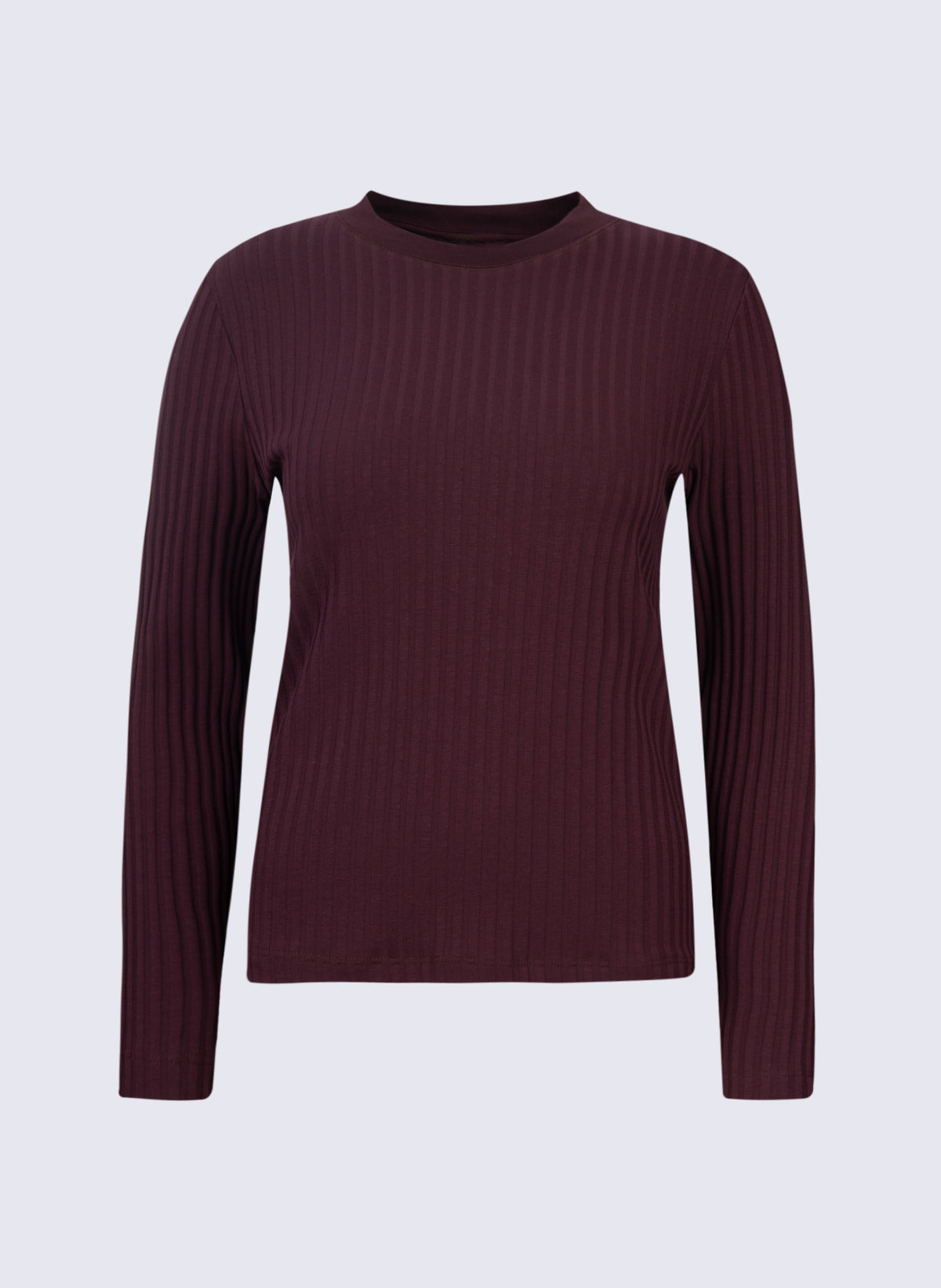 Damen Rippen-Longsleeve mit hohem Rundhals