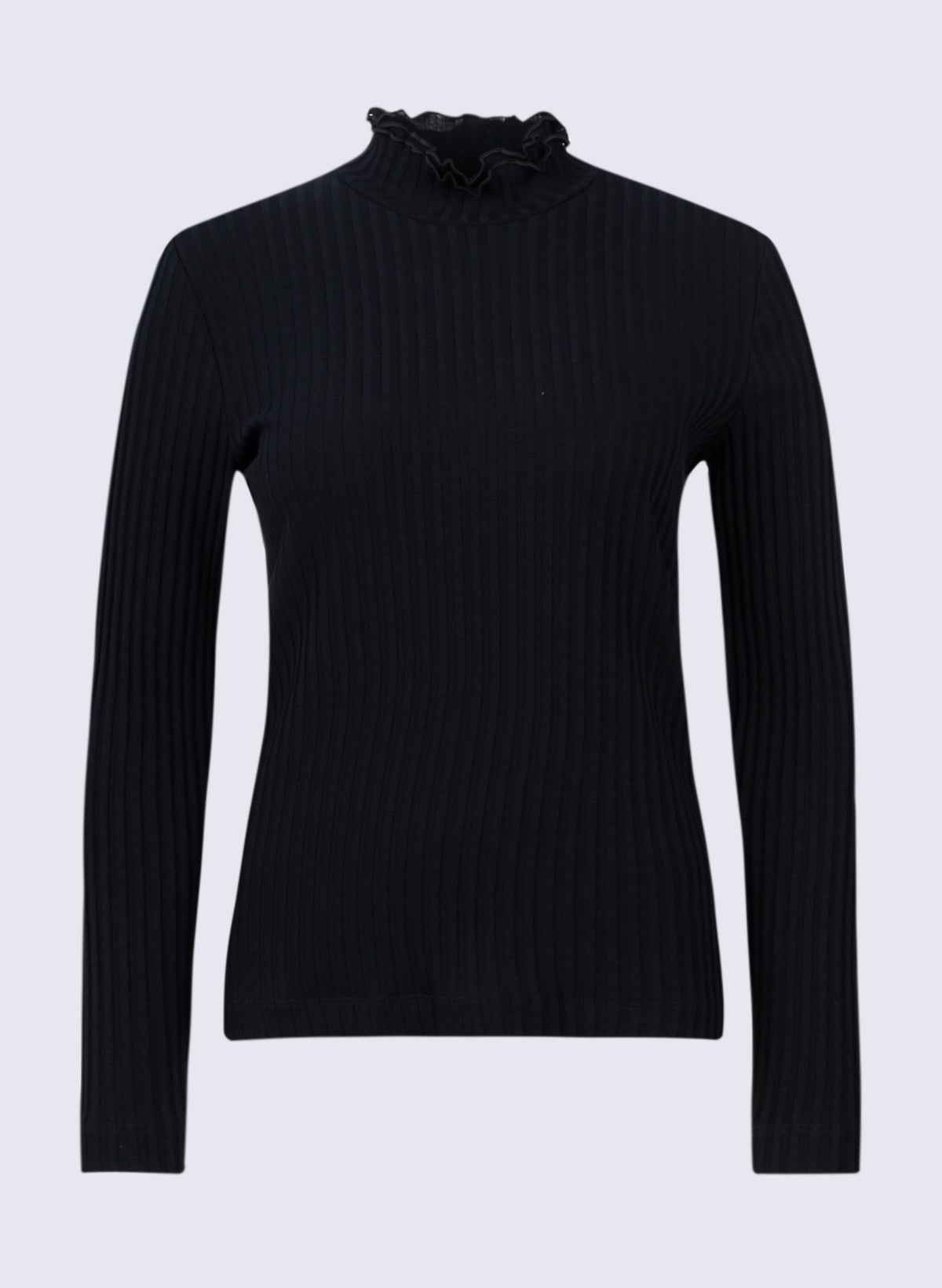 Damen Rippen-Longsleeve mit Rüschen