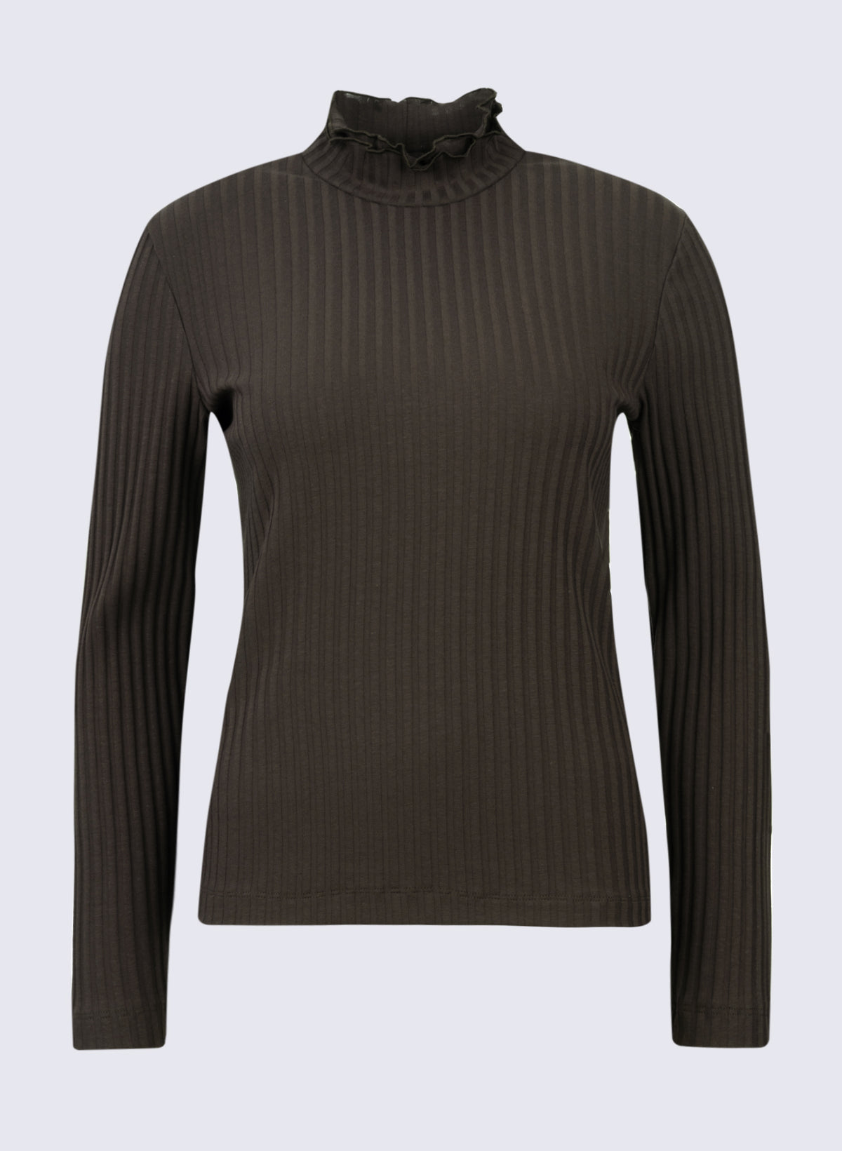 Damen Rippen-Longsleeve mit Rüschen
