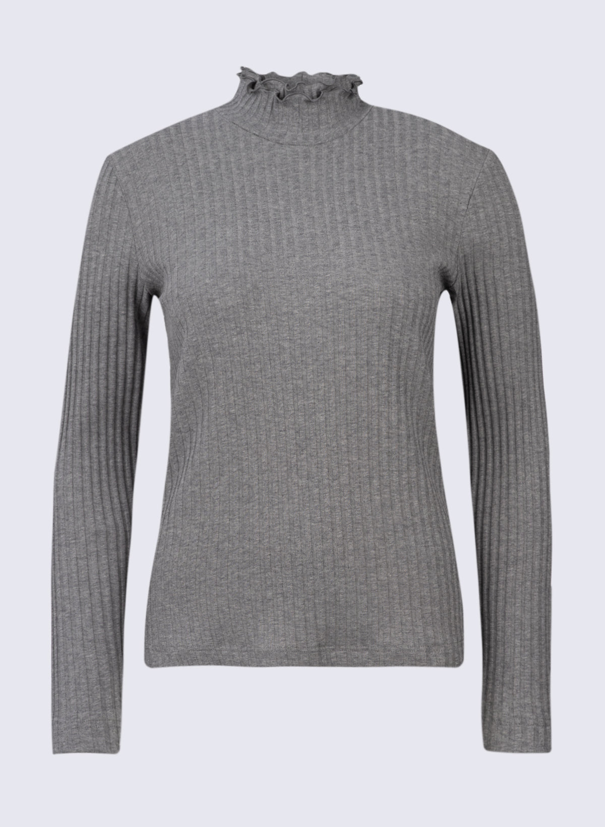 Damen Rippen-Longsleeve mit Rüschen