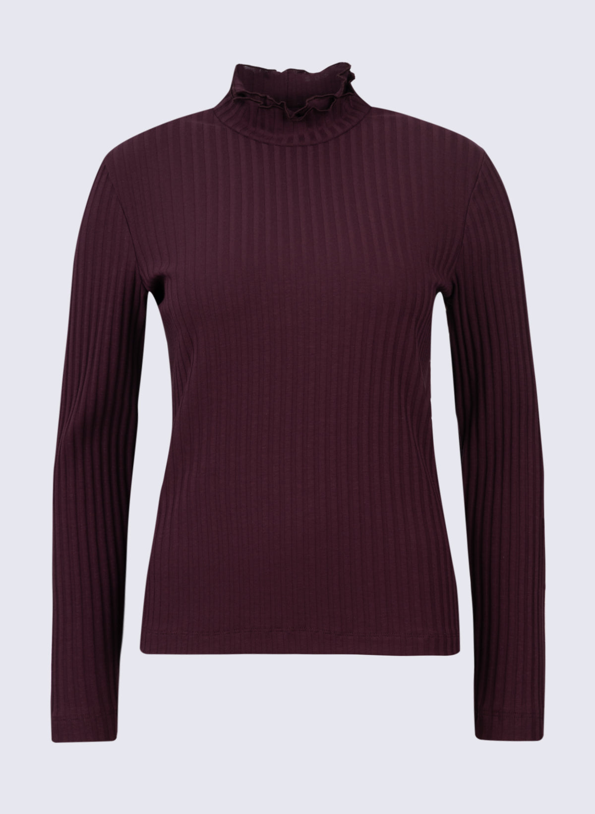 Damen Rippen-Longsleeve mit Rüschen
