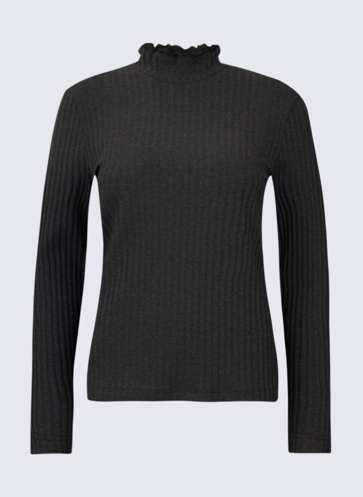 Damen Rippen-Longsleeve mit Rüschen