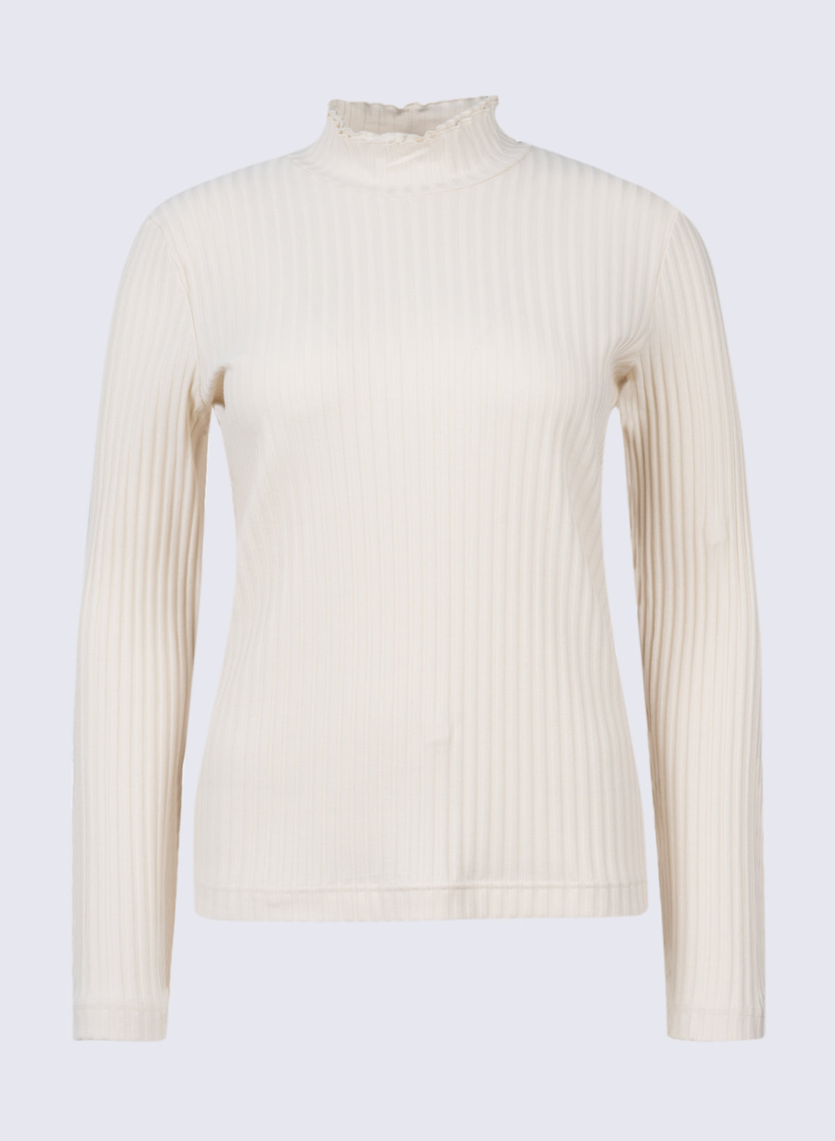 Damen Rippen-Longsleeve mit Rüschen