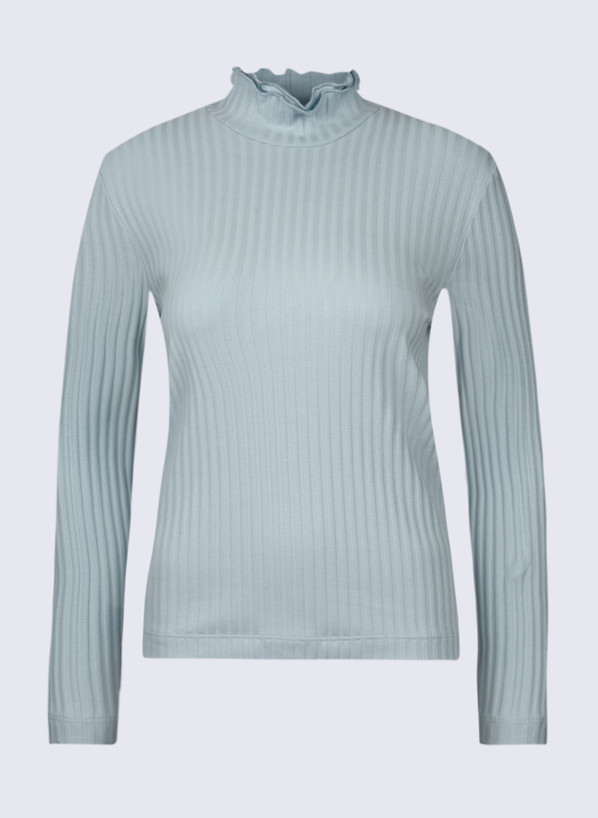 Damen Rippen-Longsleeve mit Rüschen