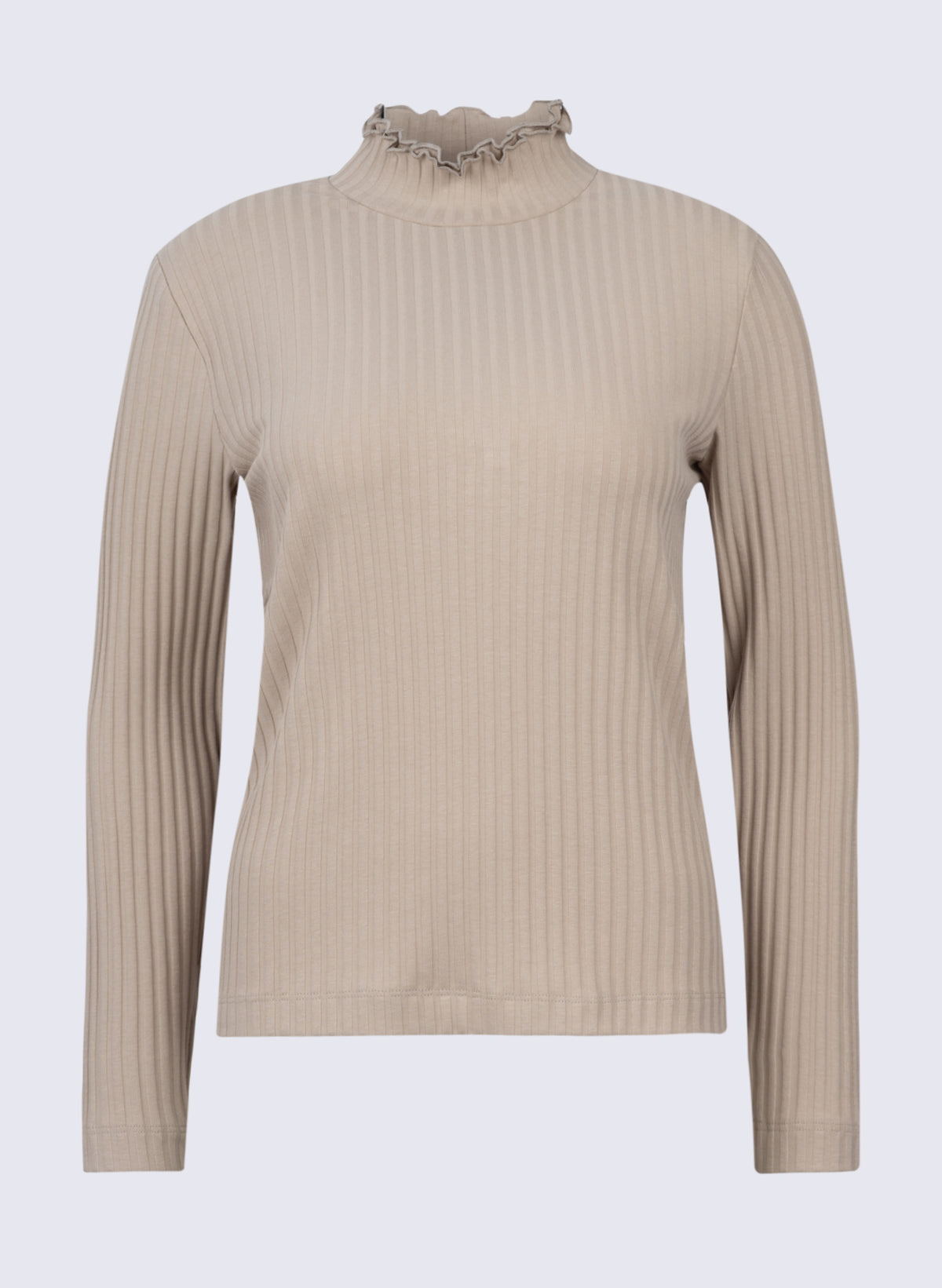 Damen Rippen-Longsleeve mit Rüschen