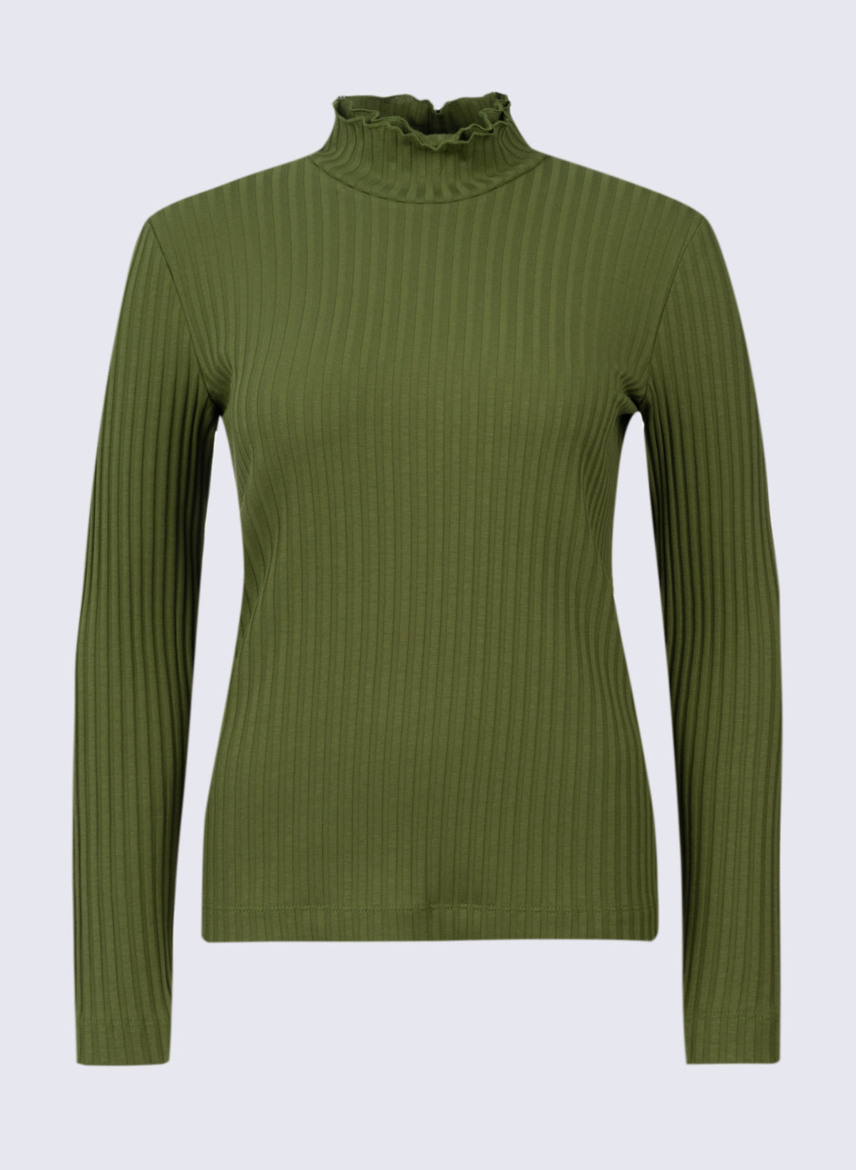 Damen Rippen-Longsleeve mit Rüschen