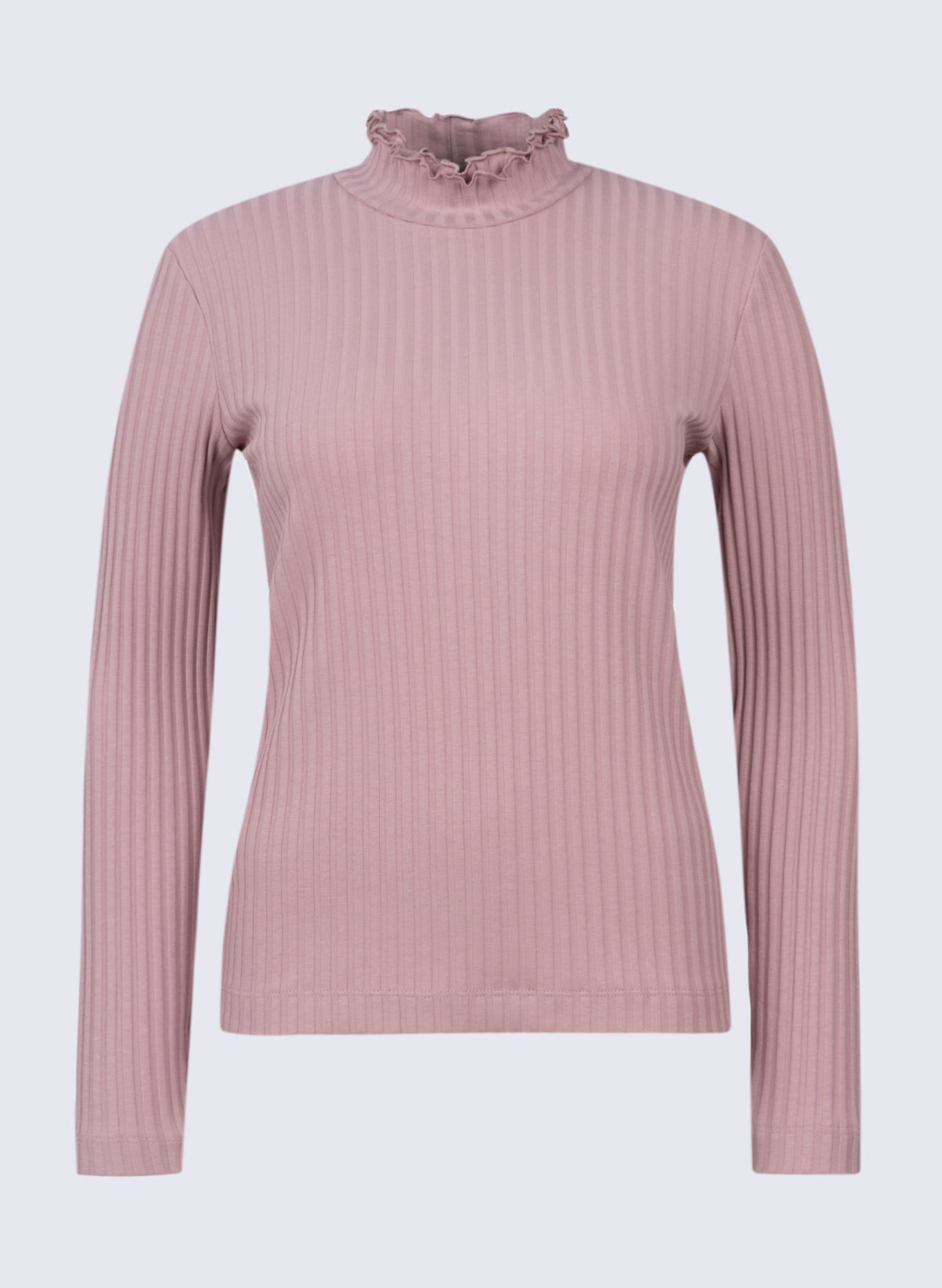 Damen Rippen-Longsleeve mit Rüschen