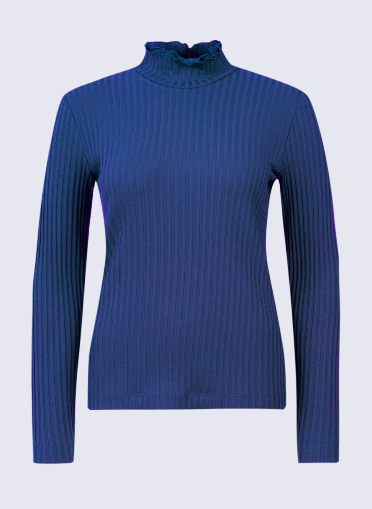 Damen Rippen-Longsleeve mit Rüschen