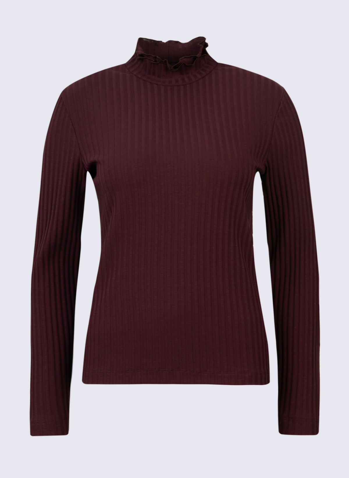 Damen Rippen-Longsleeve mit Rüschen