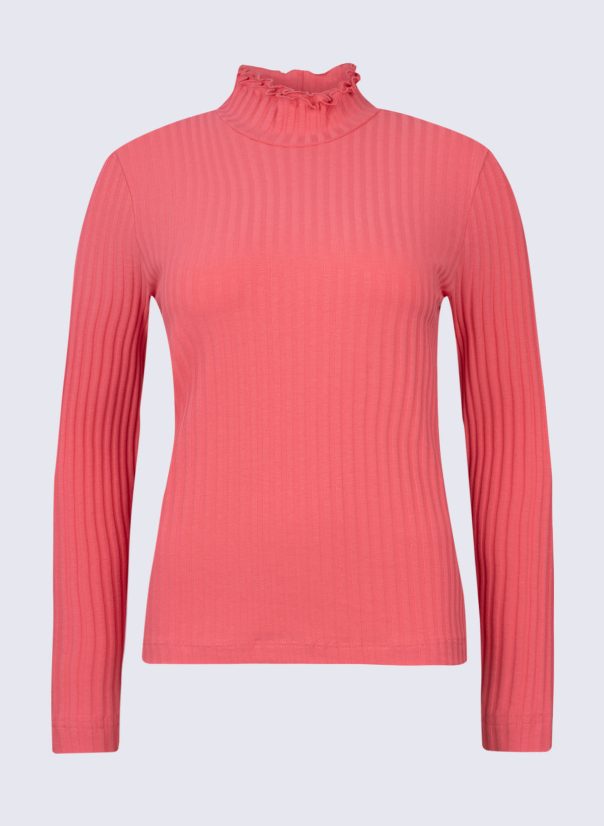 Damen Rippen-Longsleeve mit Rüschen