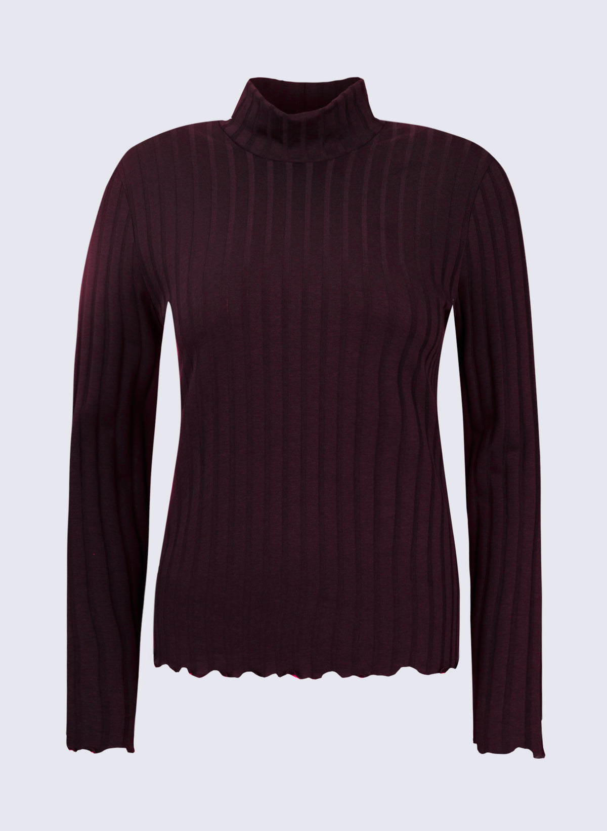 Damen Stehbund-Shirt mit breiter Rippenoptik